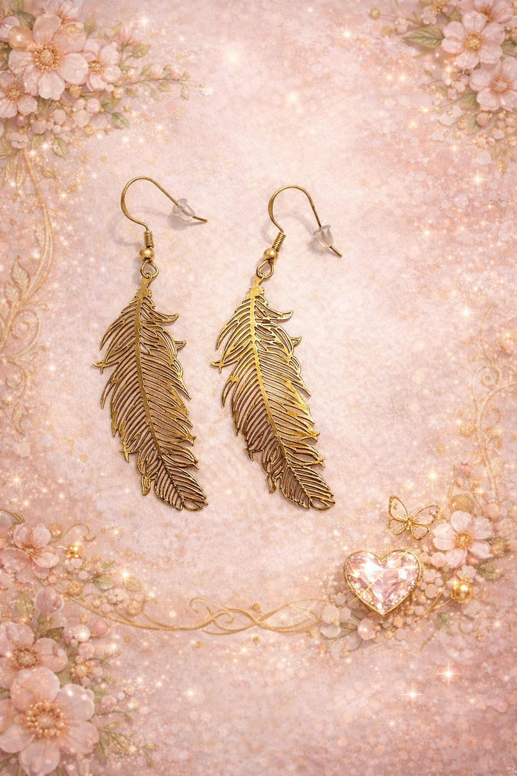 Boucles d'oreilles plumes dorée