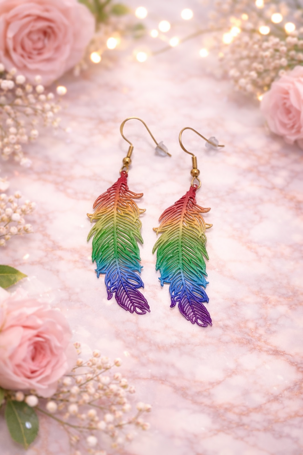 Boucles d'oreilles plume arc-en-ciel